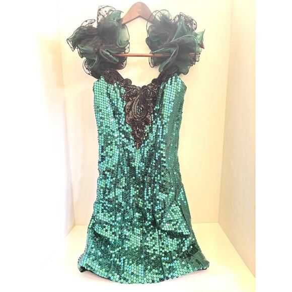 Loralie Vintage 80s 90s Gold Black Sequin Lace Mini Party Prom Dress sz Small - Picture 1 of 9